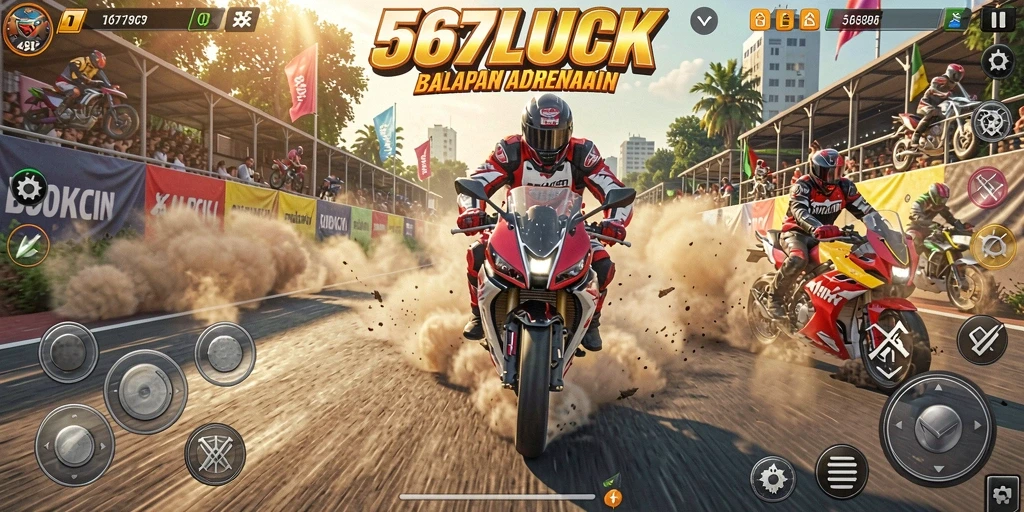 Screenshot aksi balapan motor di <strong>567LUCK</strong> dengan grafis memukau dan gameplay seru.