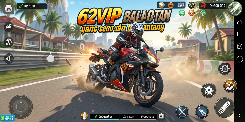 Gameplay seru di 62VIP dengan balapan motor.