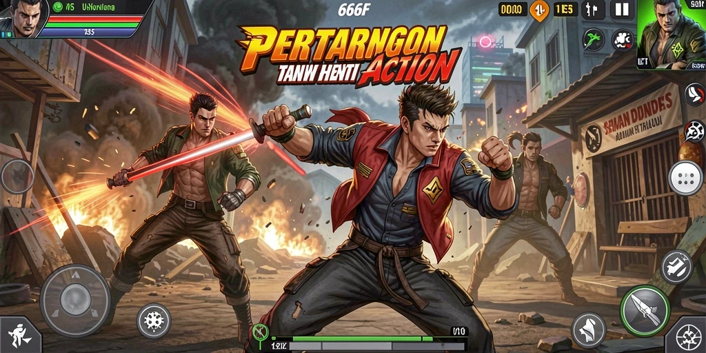 Screenshot dari gameplay intens saat bertarung di 666F.