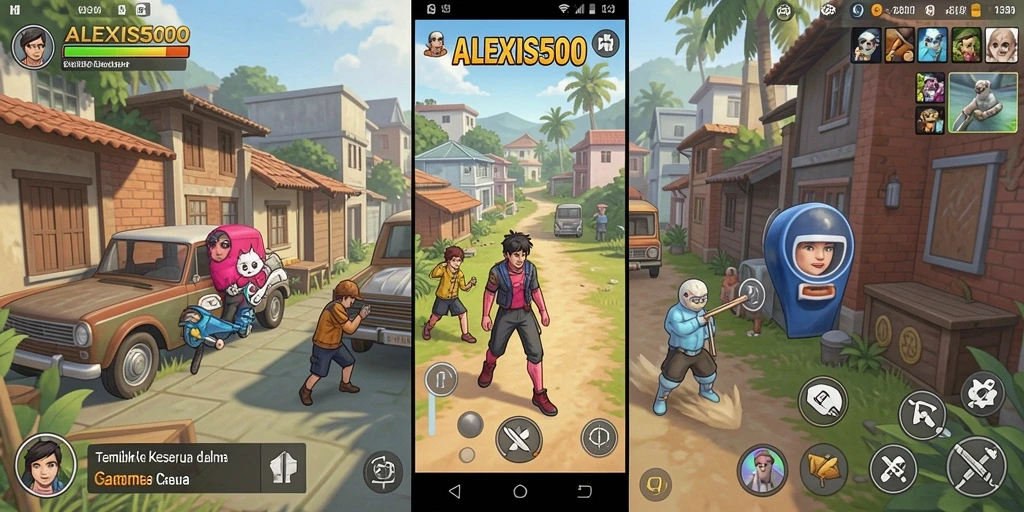 Tampilan gameplay ALEXIS500 yang seru dan penuh warna.