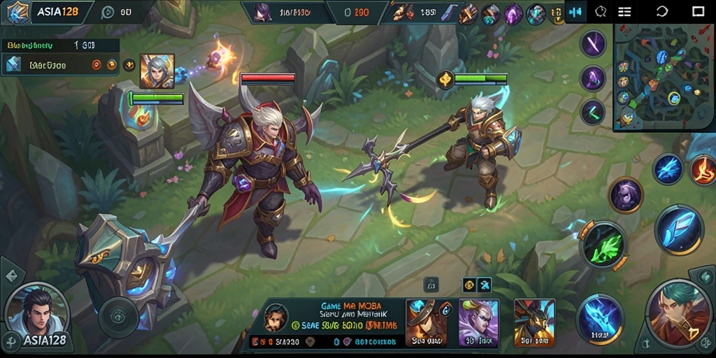 Tampilan menarik gameplay ASIA128 dengan karakter dan arena pertempuran.