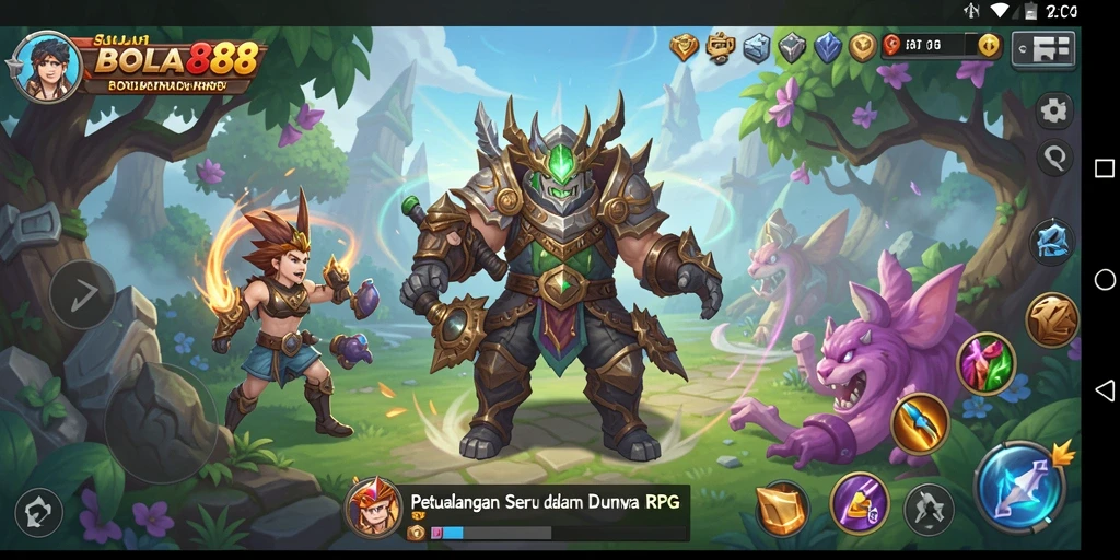 Screenshot gameplay BOLA88 menampilkan aksi pertarungan seru dalam RPG.