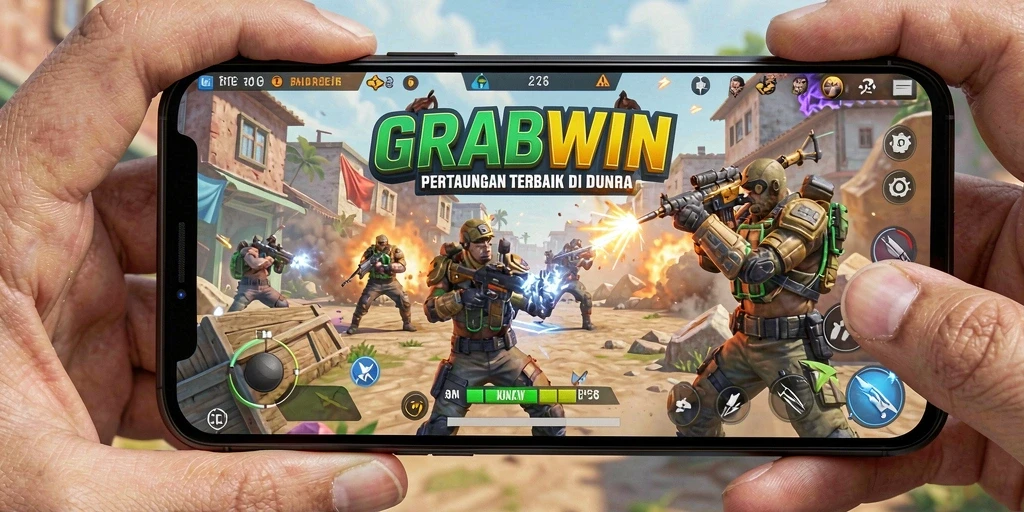 Screenshot gameplay GRABWIN menunjukkan aksi mendebarkan dalam pertempuran Battle Royale.