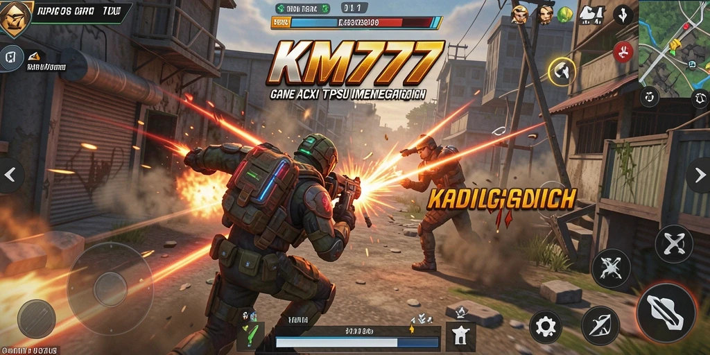 Screenshot gameplay KM777 menampilkan aksi seru di TPS.