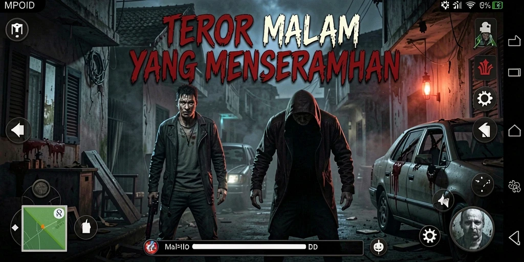 Screenshot gameplay MPOID menampilkan suasana mencekam di lokasi gelap.