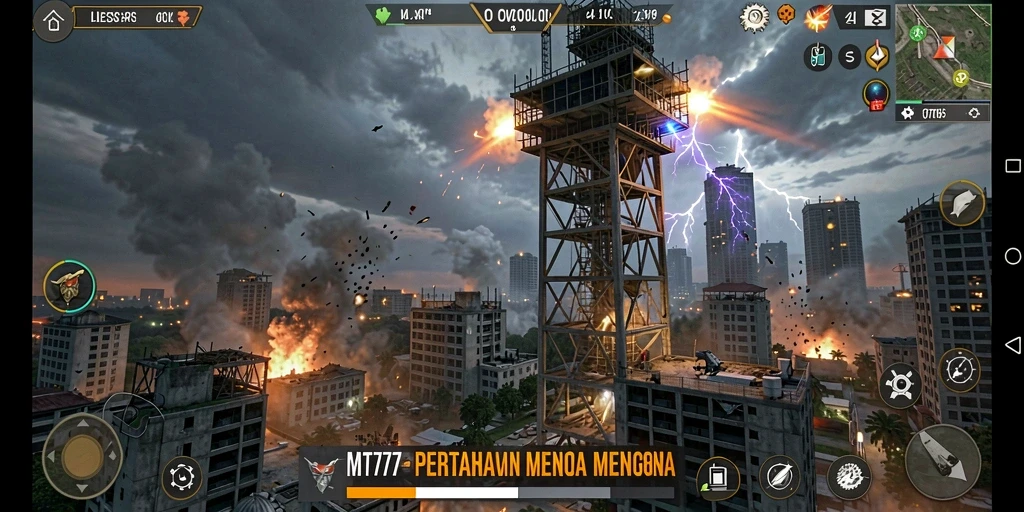 Tampilan gameplay MT777 yang menegangkan dalam pertempuran Tower Defense.