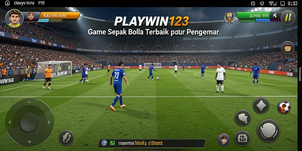 Tampilan gameplay seru dari PLAYWIN123 yang menampilkan aksi sepak bola sengit.