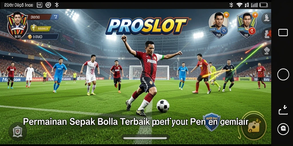 Tangkapan layar gameplay PROSLOT menampilkan momen seru pertandingan sepak bola.