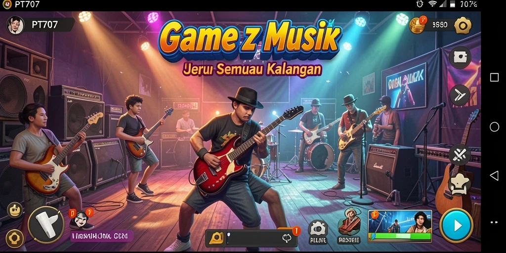 Tangkapan layar gameplay PT707 menampilkan not-not musik yang menari.