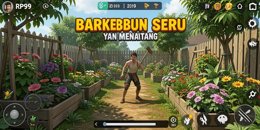Tampilan gameplay yang menarik dalam RP99 dengan aktivitas berkebun yang seru.