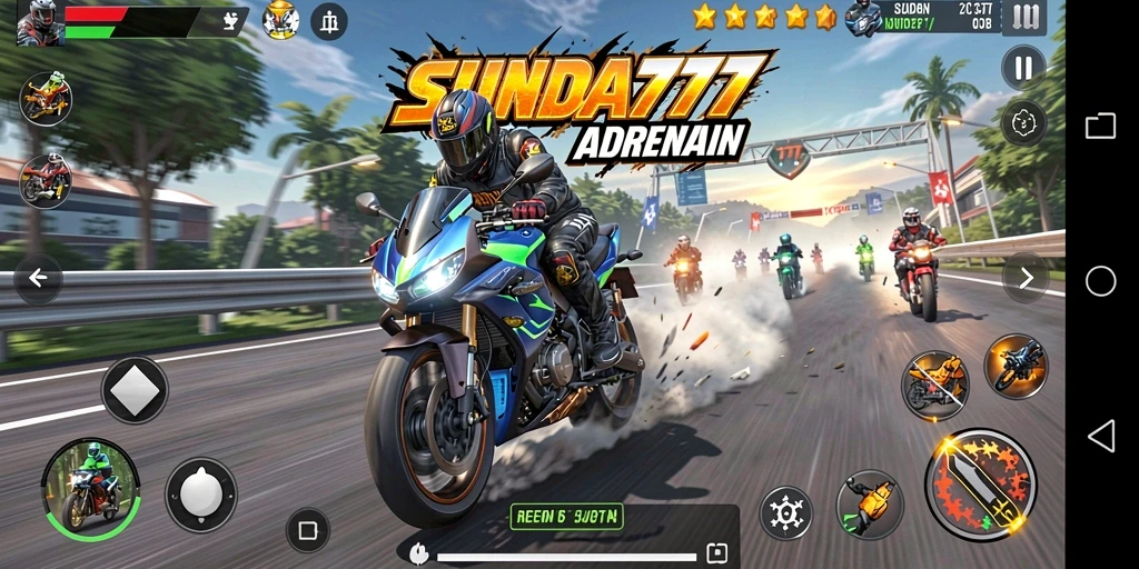 Tampilan gameplay SUNDA777 saat balapan motor yang seru dan mendebarkan.