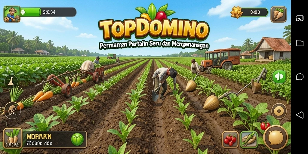 Tangkapan layar gameplay TOPDOMINO yang menampilkan aktivitas bertani menarik.