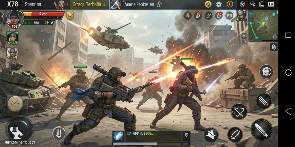 Screenshot gameplay X78 menampilkan pertempuran strategi yang intens.