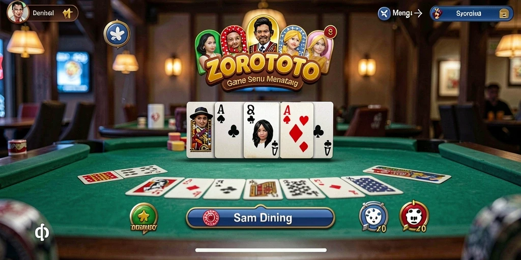 Screenshot utama ZOROTOTO menampilkan gameplay domino yang menarik dan seru.